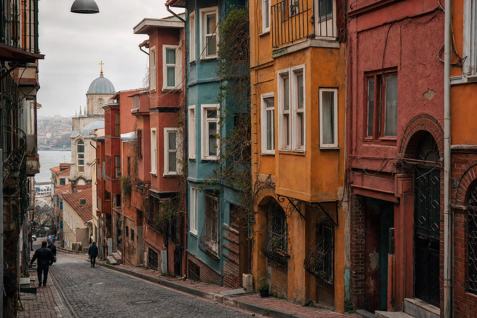 Fener ve Balat'ın tarihî evleriyle çevrili yokuşlu sokağı